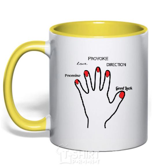 Mug with a colored handle PROMICE LOVE PROVOKE.... yellow фото