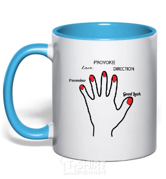 Mug with a colored handle PROMICE LOVE PROVOKE.... sky-blue фото