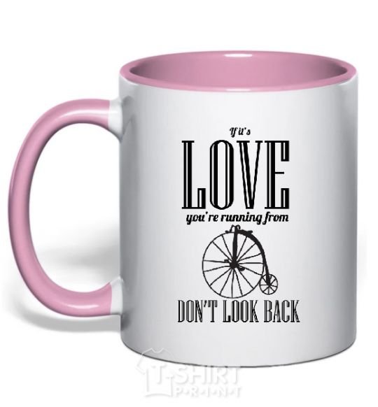 Mug with a colored handle DON'T LOOK BACK light-pink фото