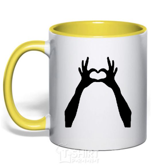Mug with a colored handle HANDS yellow фото