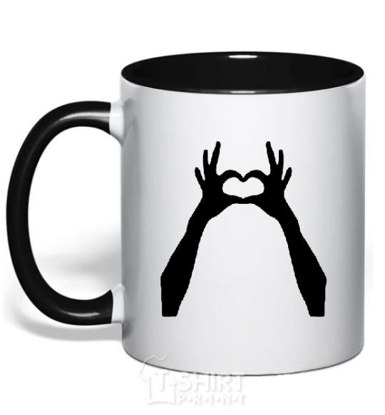 Mug with a colored handle HANDS black фото