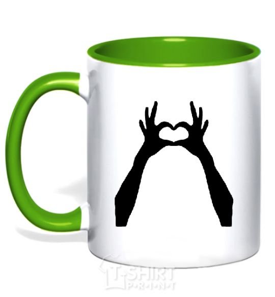 Mug with a colored handle HANDS kelly-green фото