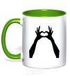 Mug with a colored handle HANDS kelly-green фото