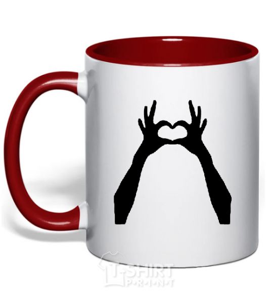 Mug with a colored handle HANDS red фото