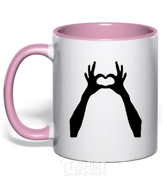 Mug with a colored handle HANDS light-pink фото