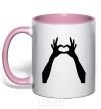 Mug with a colored handle HANDS light-pink фото