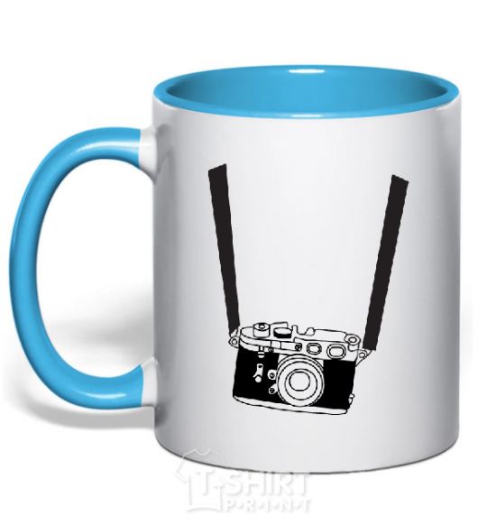 Mug with a colored handle FOR PHOTOGRAPHER sky-blue фото