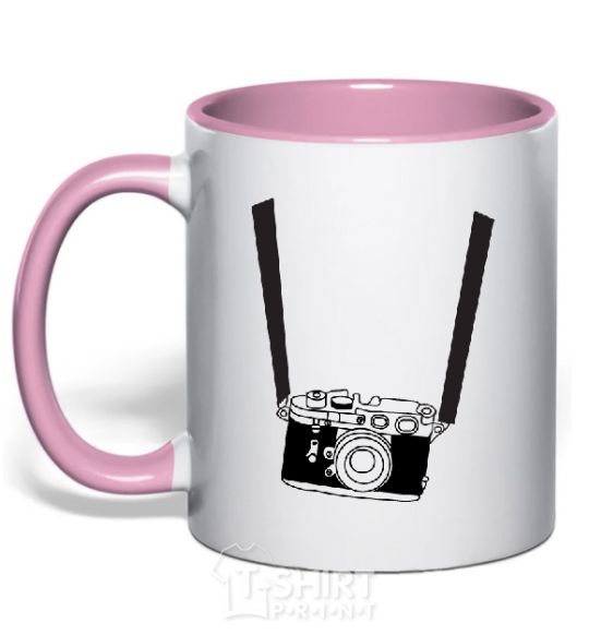 Mug with a colored handle FOR PHOTOGRAPHER light-pink фото