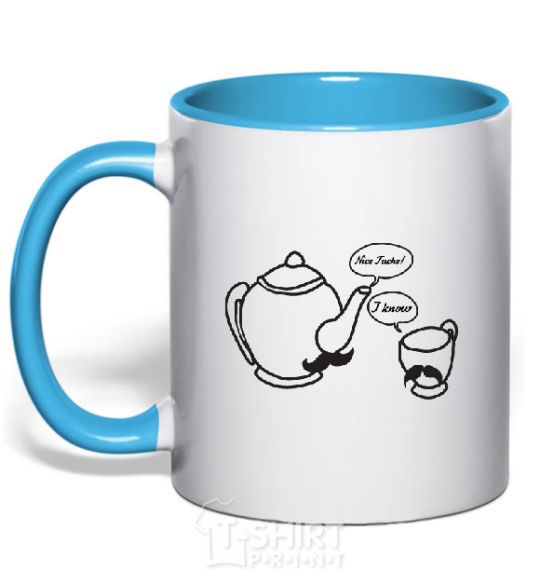 Mug with a colored handle NICE TACHE sky-blue фото