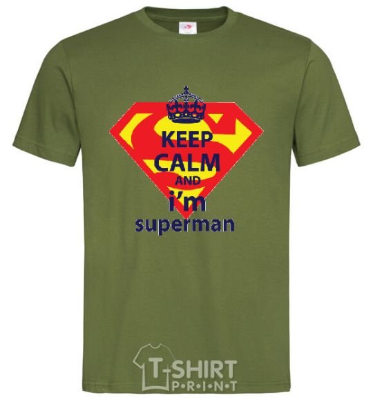 Мужская футболка Keep calm and i'm superman Оливковый фото