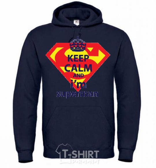 Men`s hoodie Keep calm and i'm superman navy-blue фото