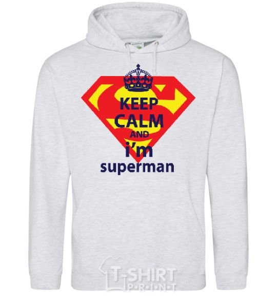 Men`s hoodie Keep calm and i'm superman sport-grey фото