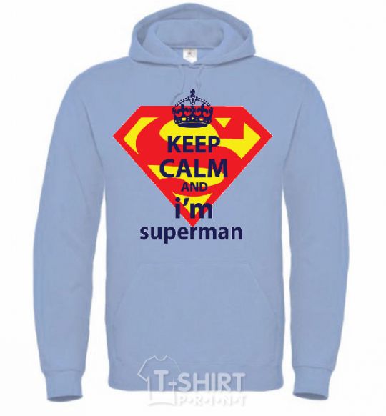 Men`s hoodie Keep calm and i'm superman sky-blue фото
