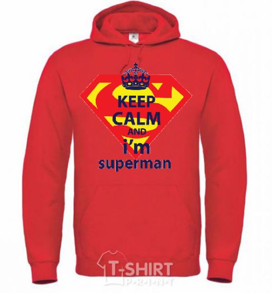 Men`s hoodie Keep calm and i'm superman bright-red фото