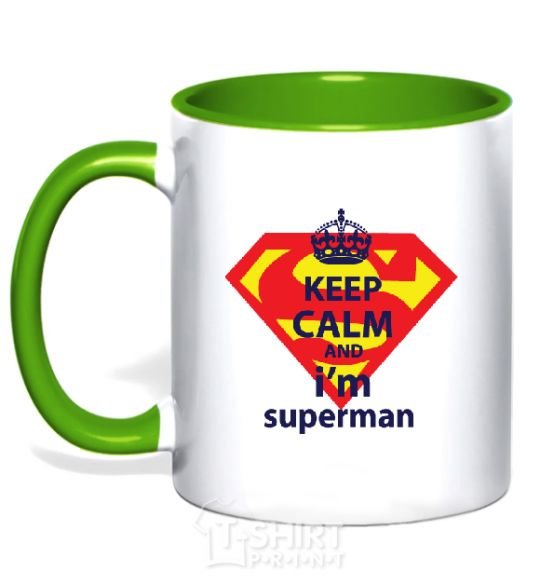 Чашка с цветной ручкой Keep calm and i'm superman Зеленый фото