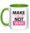 Mug with a colored handle MAKE TATTОO NOT WAR kelly-green фото