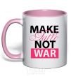Mug with a colored handle MAKE TATTОO NOT WAR light-pink фото