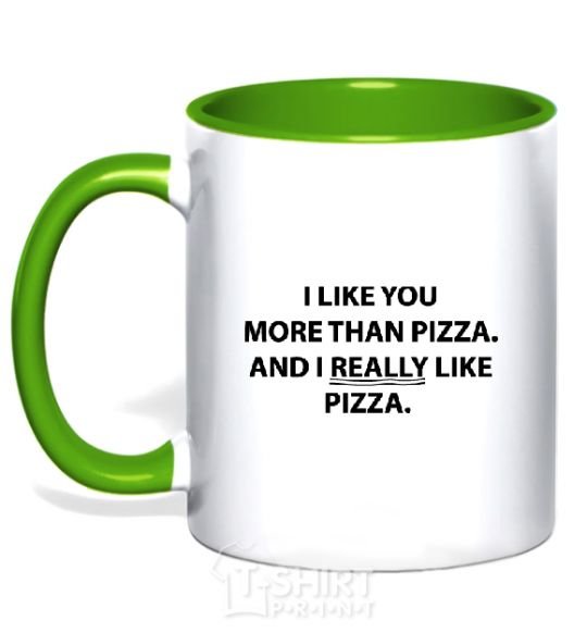 Mug with a colored handle I REALLY LIKE PIZZA kelly-green фото