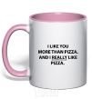 Mug with a colored handle I REALLY LIKE PIZZA light-pink фото