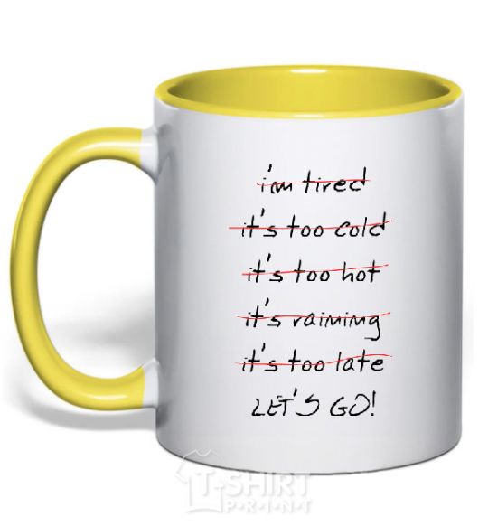 Mug with a colored handle LET'S GO! yellow фото
