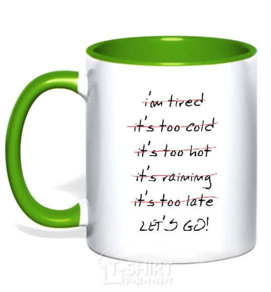 Mug with a colored handle LET'S GO! kelly-green фото