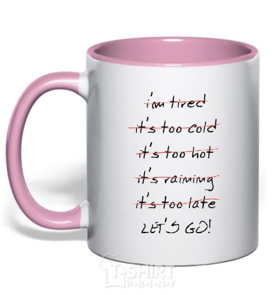 Mug with a colored handle LET'S GO! light-pink фото
