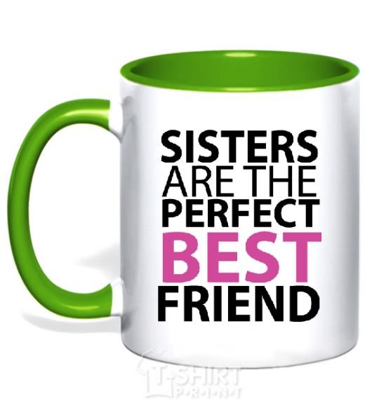 Mug with a colored handle SISTERS... kelly-green фото