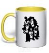 Mug with a colored handle KISS band yellow фото