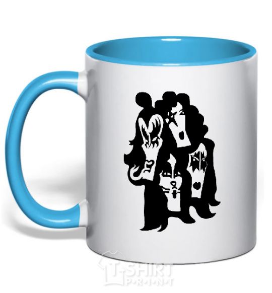 Mug with a colored handle KISS band sky-blue фото