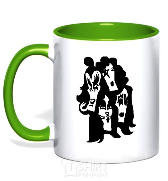 Mug with a colored handle KISS band kelly-green фото