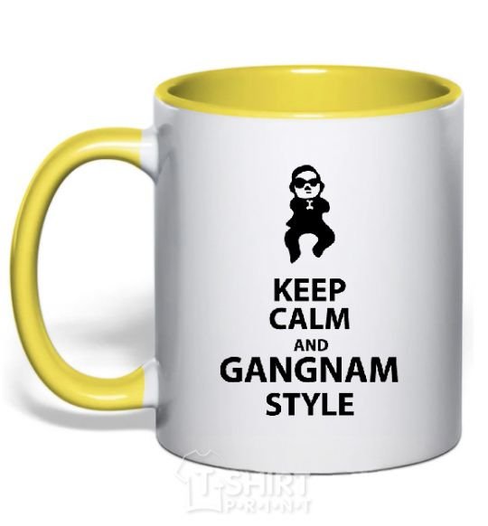 Mug with a colored handle GANGNAM STYLE yellow фото