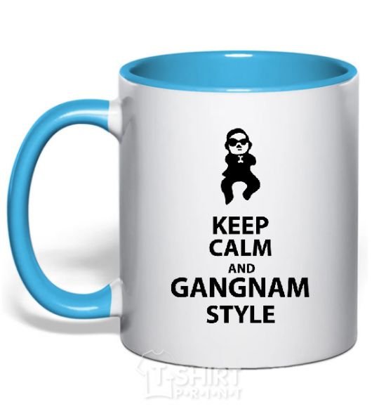 Mug with a colored handle GANGNAM STYLE sky-blue фото