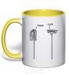 Mug with a colored handle HIPPIE/PUNK yellow фото