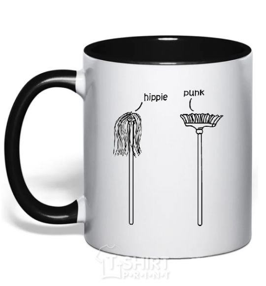 Mug with a colored handle HIPPIE/PUNK black фото