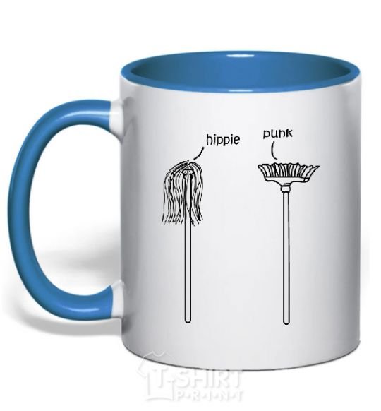 Mug with a colored handle HIPPIE/PUNK royal-blue фото