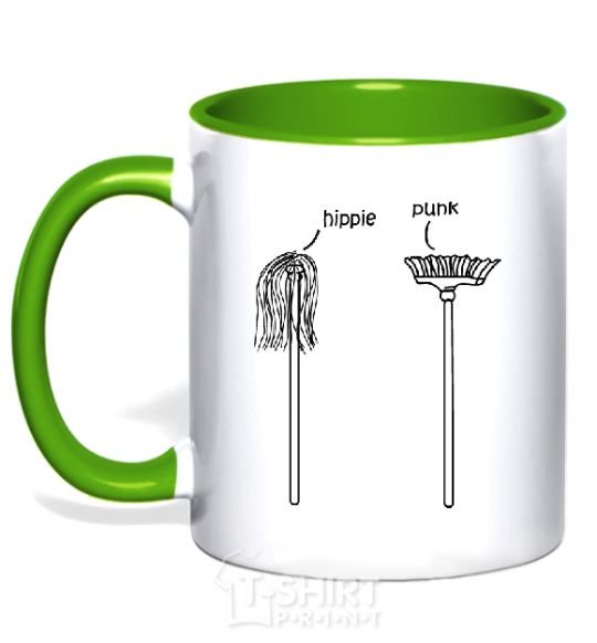 Mug with a colored handle HIPPIE/PUNK kelly-green фото