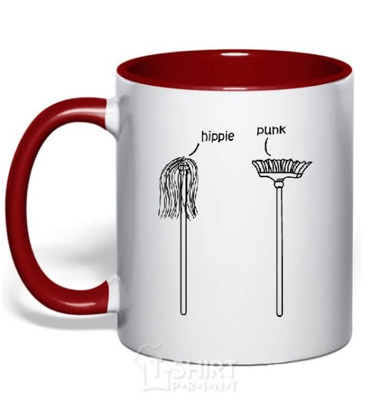 Mug with a colored handle HIPPIE/PUNK red фото