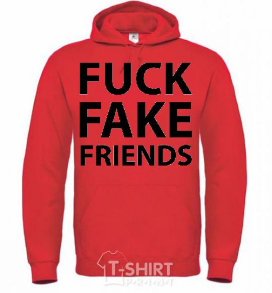 Men`s hoodie FUCK FAKE FRIENDS bright-red фото