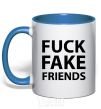 Mug with a colored handle FUCK FAKE FRIENDS royal-blue фото
