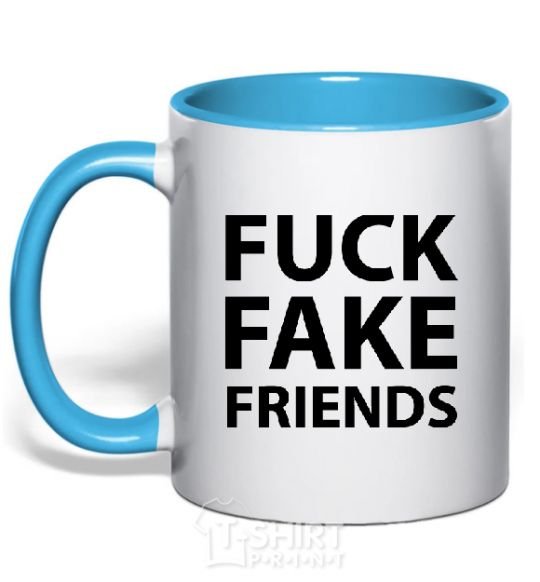 Чашка с цветной ручкой FUCK FAKE FRIENDS Голубой фото