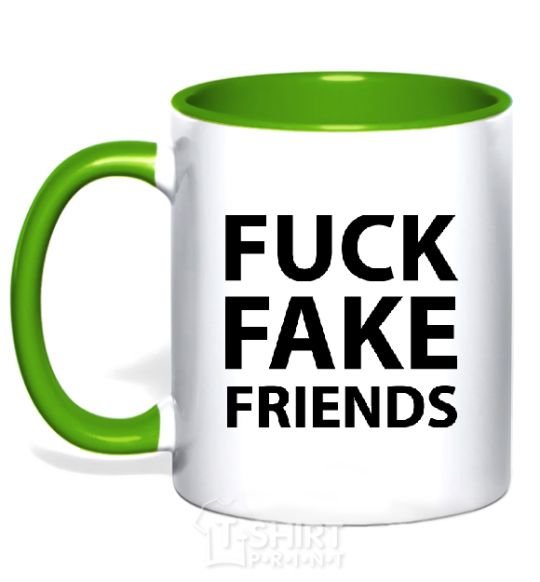 Mug with a colored handle FUCK FAKE FRIENDS kelly-green фото