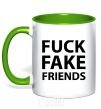 Mug with a colored handle FUCK FAKE FRIENDS kelly-green фото