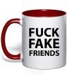 Mug with a colored handle FUCK FAKE FRIENDS red фото