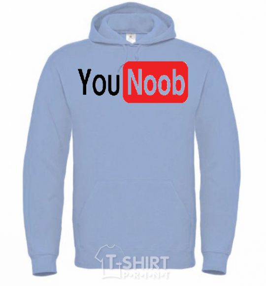 Men`s hoodie YOU NOOB sky-blue фото