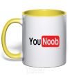 Mug with a colored handle YOU NOOB yellow фото