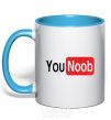 Mug with a colored handle YOU NOOB sky-blue фото