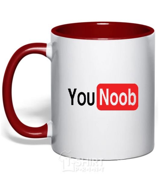 Mug with a colored handle YOU NOOB red фото