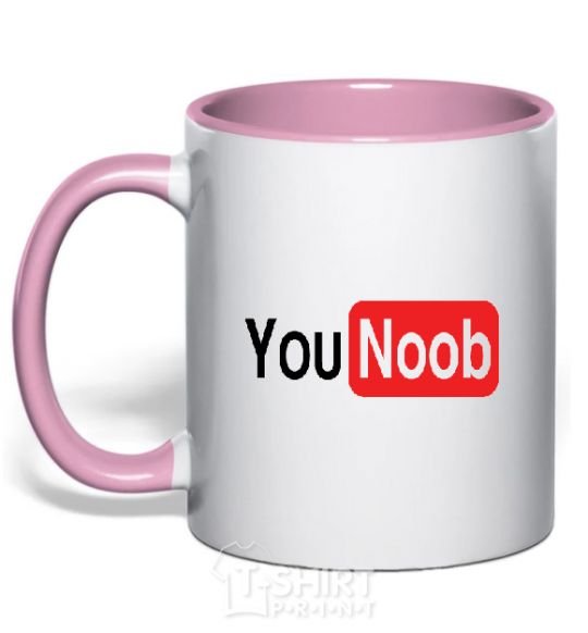 Mug with a colored handle YOU NOOB light-pink фото