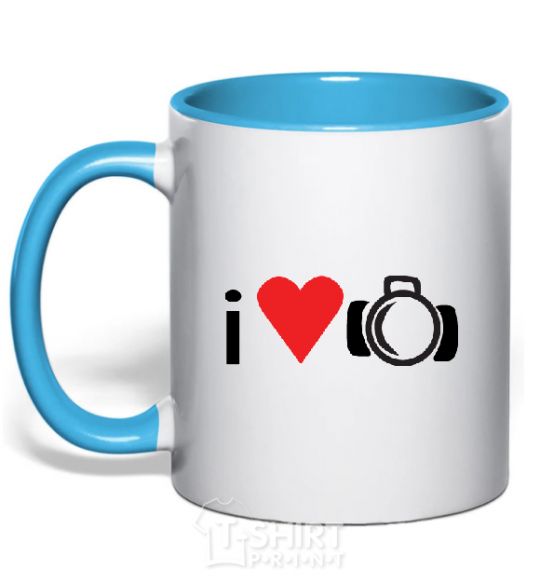 Mug with a colored handle PHOTO sky-blue фото