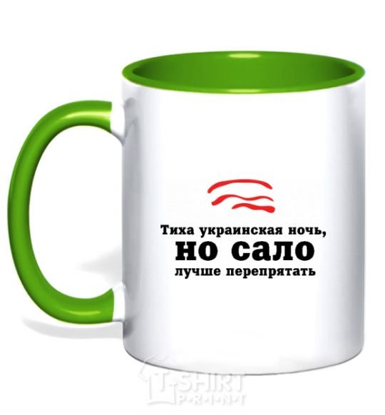 Mug with a colored handle Silent Ukrainian night ... kelly-green фото
